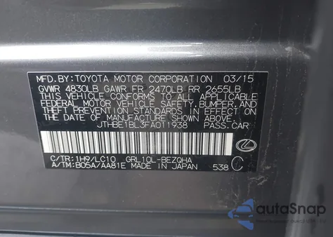 2015 Lexus Gs 350 z USA, uszkodzony, nr VIN JTHBE1BL3FA011938